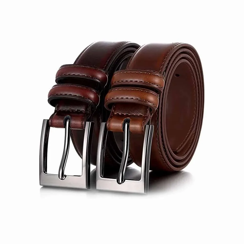 Men Texture Brown Leather Auto-Lock Buckle Belt