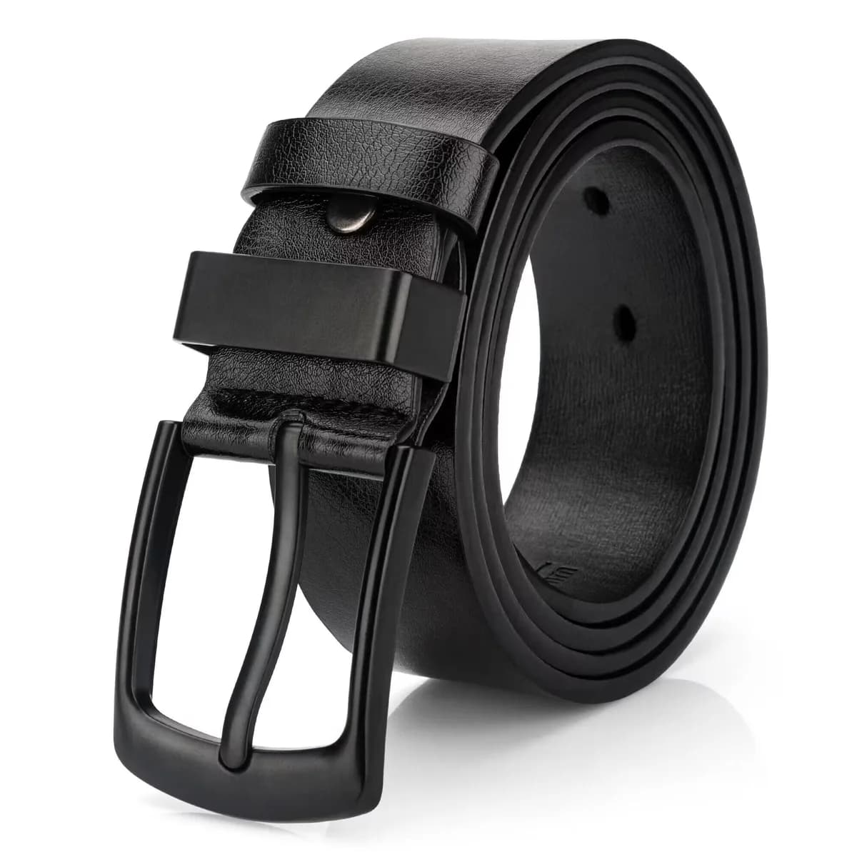 Men Solid Black Leather Auto-Lock Buckle Belt