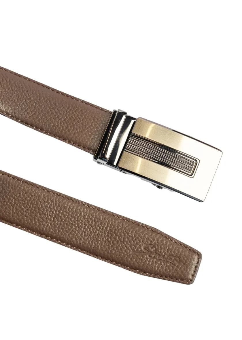 Men Brown Texture Leather Auto-Lock Buckle Belt